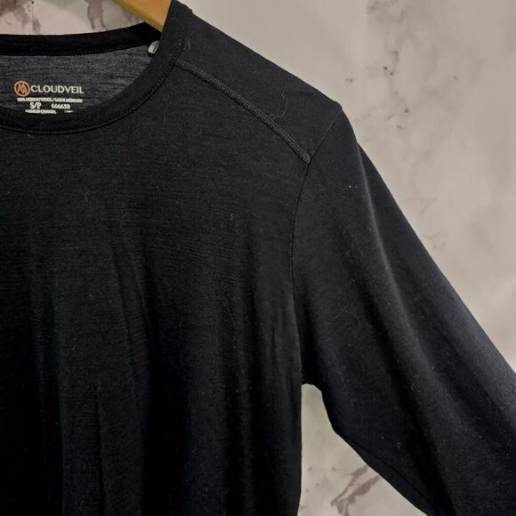 Cloudveil Shirt Mens Small Black Merino Wool Long Sleeve Baselayer Thermal - Picture 8 of 9